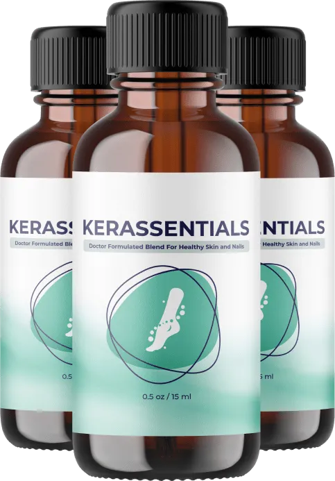 Kerassentials bottles on bathroom counter